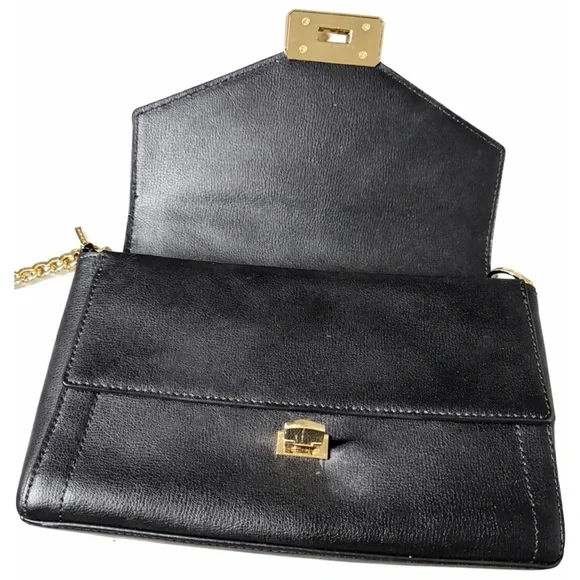 Michael Kors Kinsley Black Leather Crossbody Bag Gold Chain Classic Purse Medium - Picture 2 of 8